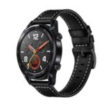 Stitching Decor Genuine Leather Watch Strap Bracelet Wristband for Huawei Watch GT / Watch 2 / Watch Magic – Black
