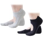 2 Pairs One Size Women Yoga Socks Low Cut Socks with Grips for Yoga Pilates Barre Ballet Gym Dance – Grey / Black