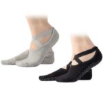 One Size Yoga Socks Women Ballet Socks with Grips for Yoga Pilates Barre Ballet Gym Dance – 2 Pairs / Grey/Black