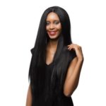 60cm/23.6in Black Straight Long Hair Wig for Women Heat Resistant Synthetic Fiber Wigs Allow Curling