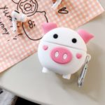 Cartoon Pig Shape Silicone Earphones Case with Hook for Apple AirPods Pro – White