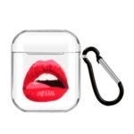 Patterned TPU Clear Case with Hook for Apple AirPods with Wireless Charging Case (2019)/Charging Case (2019)/(2016) – Red Lips