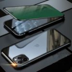 Eyes-caring Magnetic Metal Frame + Tempered Glass Protective Phone Shell for iPhone 11 Pro Max 6.5 inch – Black