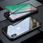 Eyes-caring Magnetic Metal Frame + Tempered Glass Protective Case Covering for iPhone X/XS 5.8 inch – Black