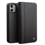 QIALINO Cross Texture Genuine Leather + TPU Detachable 2 in 1 Shell for iPhone 11 6.1 inch – Black