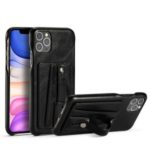 Kickstand PC+PU Leather Phone Case with Card Slot for iPhone 11 Pro 5.8-inch – Black