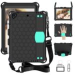 Honeycomb Texture EVA Tablet Cover with Shoulder Strap for Apple iPad 9.7-inch (2018)/(2017) / Air 2 / Air (2013) – Black/Cyan