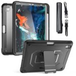 Anti-drop PC + TPU Hybrid Tablet Case with Kickstand and Shoulder Strap for iPad Pro 11-inch (2018) – Black