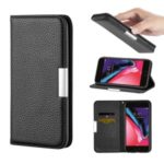 Litchi Skin Leather Card Holder Case with Stand for iPhone 8 Plus / 7 Plus – Black