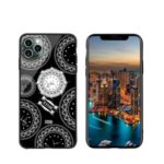 NXE TIME Series Clock Pattern Printing Rhinestone Decor Tempered Glass TPU Hybrid Case for iPhone 11 Pro 5.8 inch – Black