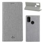 VILI DMX Cross Texture Stand Leather Card Holder Case for Samsung Galaxy M30s – Grey