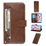 Zipper Pocket PU Leather Wallet Case for Samsung Galaxy A10s – Brown
