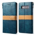 Crocodile Skin Splicing PU Leather with Strap Wallet Case for Samsung Galaxy S10 Plus – Cyan