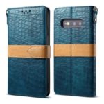 Crocodile Surface PU Leather Cover with Strap for Samsung Galaxy S10e – Cyan