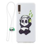 Candy Color TPU Printing Skin Case+Silicone Strap for Samsung Galaxy A750/A7 (2018) – White/Panda Listening Music