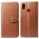Solid Color Wallet Stand Leather Case for Samsung Galaxy A10s – Brown