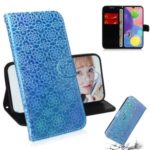 Flower Pattern Leather Wallet Case for Samsung Galaxy A70s – Blue