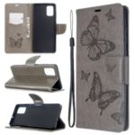 Imprint Butterflies Wallet Stand Flip Leather Case for Samsung Galaxy A71 – Grey