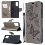 Imprint Butterfly Wallet Leather Stand Case for Samsung Galaxy S11 – Grey