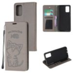 Imprint Cat and Fishbone Pattern Leather Wallet Covering for Samsung Galaxy S11e 6.4 inch – Grey