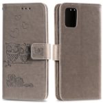 Imprinted Flower Owl Leather Phone Case for Samsung Galaxy A71 – Grey