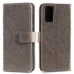 Imprint Flower Leather Wallet Phone Casing for Samsung Galaxy S11 – Grey
