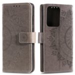 Imprint Flower Leather Wallet Phone Casing for Samsung Galaxy S11 Plus – Grey