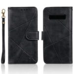 Rhombus Pattern Wallet Stand Leather Phone Cover with Strap Casing for Samsung Galaxy S10e – Black