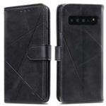 Rhombus Pattern Wallet Stand Leather Phone Cover with Strap Casing for Samsung Galaxy S10 Plus – Black