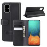 Split Leather with Wallet Stand Cell Phone Shell for Samsung Galaxy A71 – Black