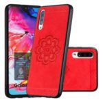 Imprint Mandala Flower PU Leather Coated Hybrid Case for Samsung Galaxy A70 – Red