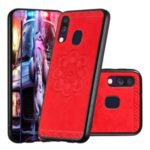 Imprint Mandala Flower PU Leather Coated Case Phone Cover for Samsung Galaxy A40 – Red