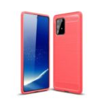 Carbon Fiber Texture Brushed TPU Cell Phone Cover for Samsung Galaxy A91/S10 Lite – Red