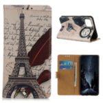 Pattern Printing PU Leather Wallet Stand Phone Cover for Samsung Galaxy A91/S10 Lite – Eiffel Tower and Letters