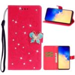 Imprint Butterfly Rhinestone Decor Wallet Leather Case for Samsung Galaxy A71 – Red