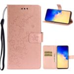 Imprint Plum Blossom Wallet Stand Flip Leather Cover for Samsung Galaxy A51 – Rose Gold