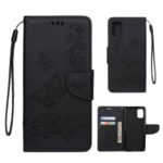 Imprint Butterfly Flowers Leather Stand Wallet Shell for Samsung Galaxy A51 – Black