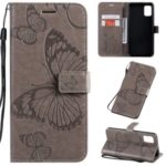 Imprint Butterfly Leather Wallet Case for Samsung Galaxy A51 – Grey