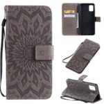 Imprint Sunflower Leather Wallet Case for Samsung Galaxy A51 – Grey