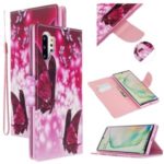 Pattern Printing Cross Texture Leather Wallet Phone Shell for Samsung Galaxy Note 10 Plus/Note 10 Plus 5G – Red Butterflies