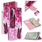 Pattern Printing Cross Texture Leather Wallet Phone Shell for Samsung Galaxy Note 10 5G/Note 10 – Red Butterflies