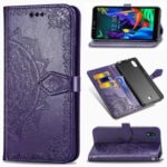 Embossed Mandala Flower Wallet Leather Stand Phone Cover for LG K20 (2019) – Purple