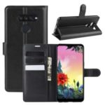 Litchi Skin Stand Leather Wallet Case Cell Phone Shell for LG K50S – Black
