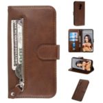 Zipper Pocket Leather Wallet Stand Case for Huawei Mate 30 Lite / nova 5i Pro – Brown