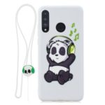 Candy Color Design TPU Printing Case with Silicone Strap for Huawei P30 Lite / nova 4e – White/Panda Listening Music