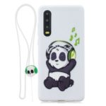 Candy Color TPU Printing Pattern Case with Silicone Strap for Huawei P30 – White/Panda Listening Music