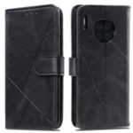 Geometric Style Wallet Leather Phone Casing with Lanyard for Huawei Mate 30 Pro – Black