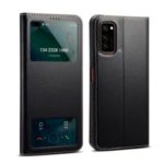 Dual Window Genuine Leather Phone Cover with Stand for Huawei Honor View 30 Pro/V30 Pro – Black