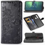 Embossed Mandala Flower Wallet Leather Stand Cell Phone Cover for Motorola Moto G8 Plus – Black