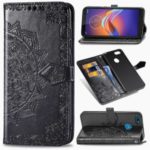 Embossed Mandala Flower Leather Wallet Covering Phone Case for Motorola Moto E6 Play – Black